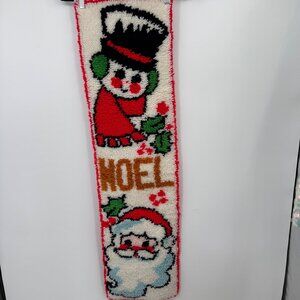 Noel Latch Hook Santa Snowman Christmas Wall Hanging 14"x48" Vintage 1970's